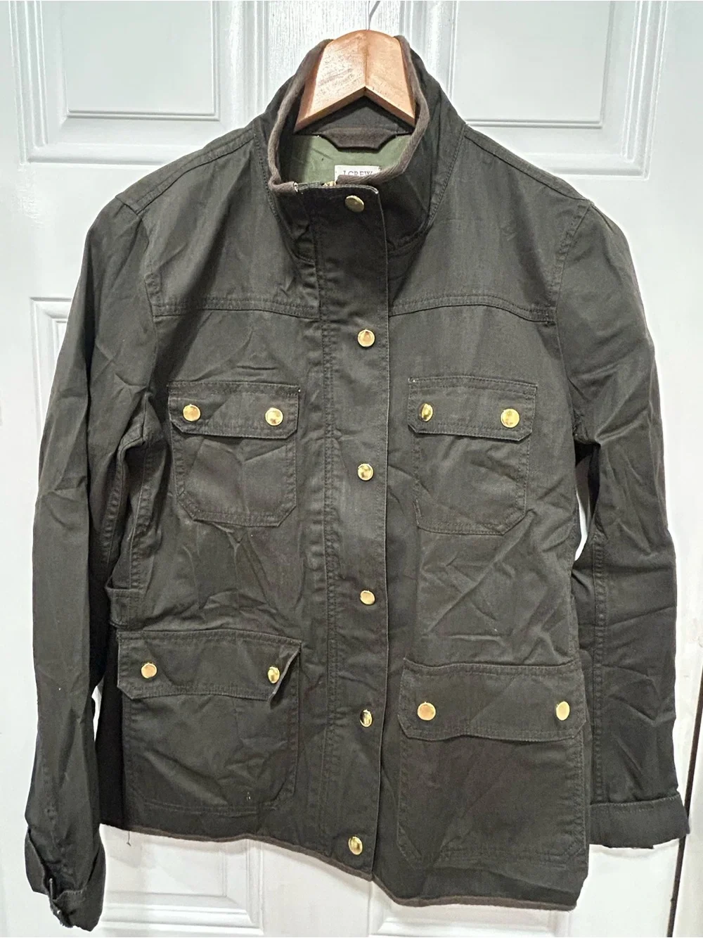 J.Crew Women's Downtown Field Jacket Military Green Utility Gold Hardware Sz M - Picture 4 of 9